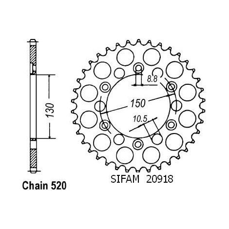 Couronne Xr 600 R 1988-1990 - 520 - 51 Dents - Similaire JTR305