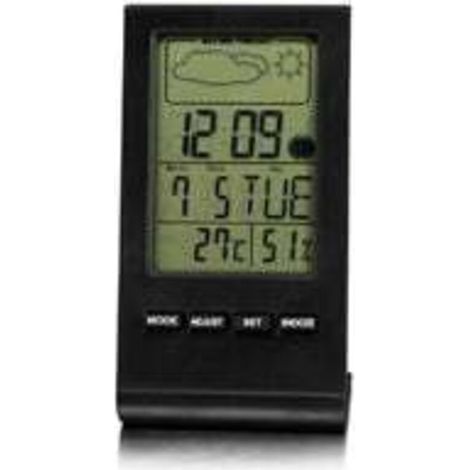 Station météo sans Fil, Thermomètre Hygromètre Baromètre Intérieur Extérieur, Horloge Numérique Réveil avec capteur extérieur Affichage Heure Date Jour Phase de Lune（Noir） (1/2)