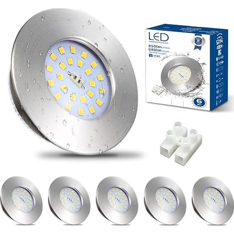 LED Bathroom Spotlight Extra Flat Waterproof Cool White 6000K Hole 60-68 mm Brushed Stainless Steel 220 V 850 lm for Kitchen Living Room (1/5)