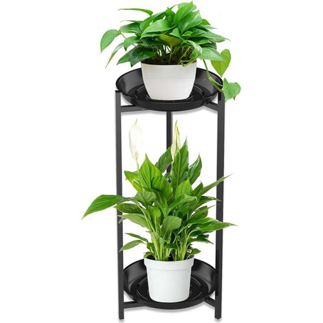 2 Niveaux Porte Plante Interieur Étagère Plante,Ronde en Métal à Pour Plantes,Support de Pot de Fleurs Pour Intérieur et D'extérieur Balcon, Salon, Jardin, Terrasse (1/5)