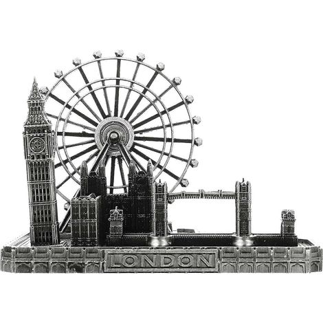 Figurine représentant une scène de Londres, avec le Tower Bridge et l'horloge Big Ben. Ornement-13.5x10x10cm-Silver