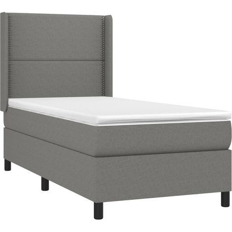 Struttura letto a LED con testiera a molle, materasso 90x200 cm, tessuto grigio scuro TDL0209388