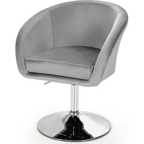 Sedia da bar girevole in velluto con schienale rotondo regolabile in altezza, Sgabello per ufficio alto Grigio (1/4)