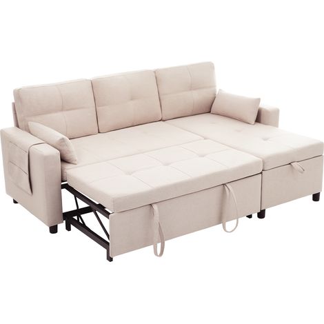 Canapé d’angle moderne en L, canapé-lit modulaire extensible avec fonction couchage, espace de rangement et porte-gobelet escamotable, pour salon, etc. [Old sku:N653P2431A]