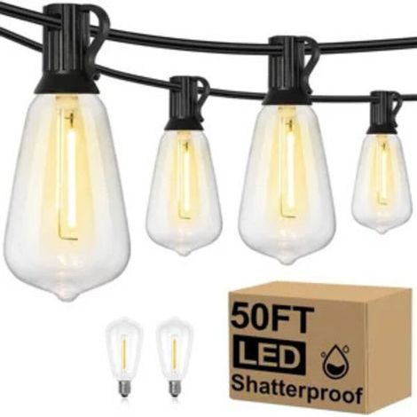 Guirlande Lumineuse Guinguette Exterieur 15M /50FT 25+2 LED Ampoules de Guirlandes Jardin Lumiere Guirlande Lumières Extérieur Terrasse Pergola Balcon,prise européenne (1/4)