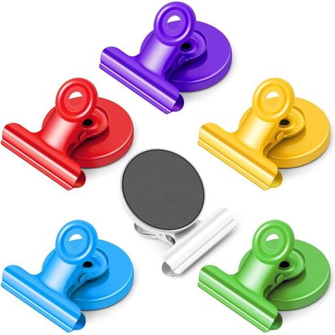 Pinces magnétiques, lot de 6 - Colorées, robustes et polyvalentes pour tableaux blancs, réfrigérateurs, bureaux, salles de classe (1/5)