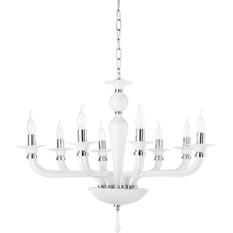 Lampadario a sospensione D82 cm VILLA a 8 luci in vetro lavorato a mano BIANCO (1/3)