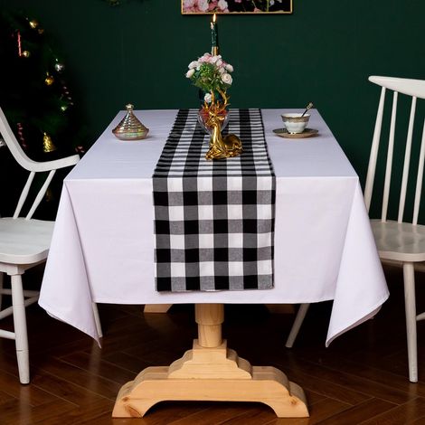 Chemise De Table - Motif Carreaux Buffalo Plaid - Tissu Tricoté En Lin - Pour Décoration De Noël Intérieure Et Extérieure - 180 x 33 cm (1/3)