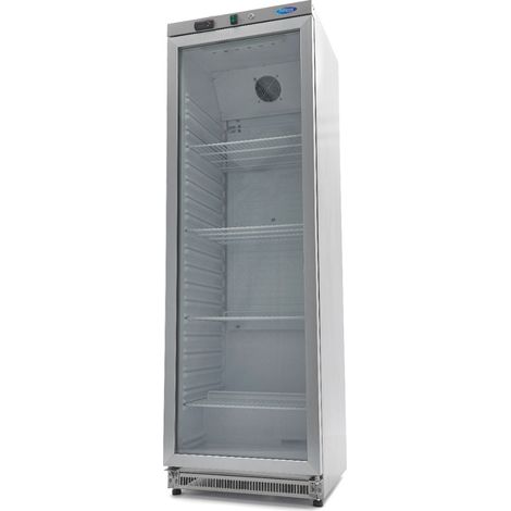 Réfrigérateur professionnel 400L inox avec porte vitrée 4 étagères réglables contrôle électronique - Maxima