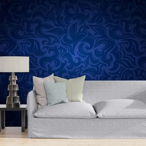 Papier Peint Art & Déco - Motifs Baroques Bleu Nuit - 150 x 250 cm (1/2)