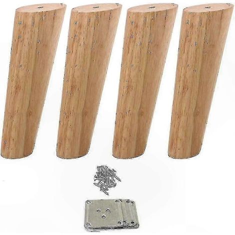 Ensemble de 4 pieds de meubles fuselés en bois, 10 cm de hauteur, pieds de canapé robustes en bois massif. (1/4)