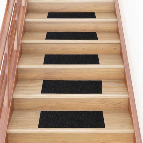 Tappetini per scale autoadesivi 30 pz 60x25 cm neri rettangolari vidaXL