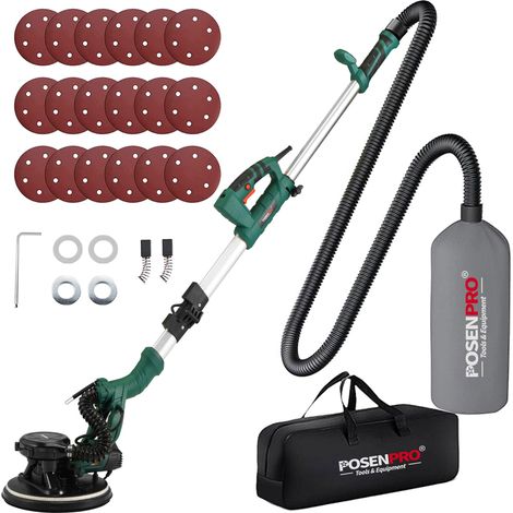 Ponceuse Girafe 810W, Ø 215 mm Ponceuse Mur et Plafond avec Système d'Aspiration Automatique, 5 Vitesses Variables Lumières LED Manche Télescopique 18 Disques Abrasifs (1/5)