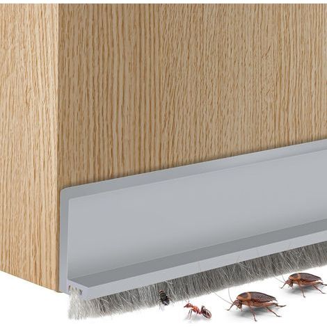 Joint de bas de porte intégré avec brosse, joint de porte autocollant, insonorisant et insectifuge (grand, gris) (1/5)