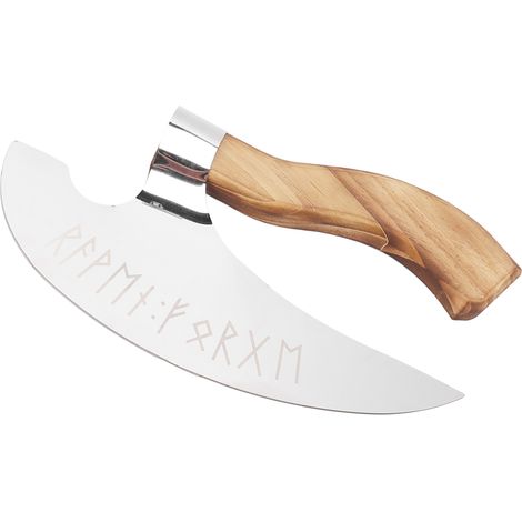 Wikinger-Pizzamesser aus handgefertigtem Edelstahl, mittelalterlicher Pizzaschneider mit Kiefernholzgriff für Zuhause, Restaurant und Bar (1/5)