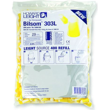Recharge pour distributeur de bouchons d'oreilles BILSOM 303 (sachet 200 paires) - L - HOWARD LEIGHT BY PIP