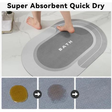 Tapis de bain antidérapant et anti-moisissure, séchage rapide, absorbant l'eau, lavable en machine, gris, 40 x 60 cm (1/5)