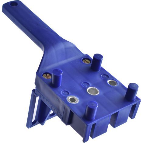 1 pièces Gabarit de percage tourillon,Guide de perage chevilles bois avec butée parallèle,Kit de gabarit de goujonnage avec centreur tourillon 6 mm/8 mm /10mm (bleu) (1/5)