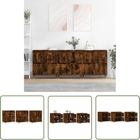 The Living Store Sideboards 3 Stk. Räuchereiche Holzwerkstoff - Sideboard - Wohnzimmermöbel - Holzmöbel - Regal - Schreibtisch (1/5)