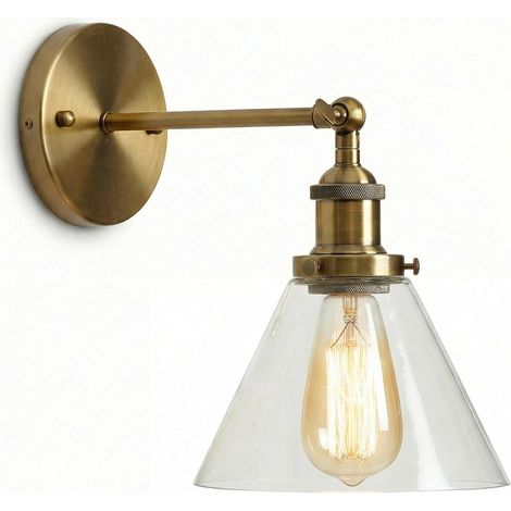 Applique Murale Industrielle, Lampe Murale Vintage en Verre E27 pour Salle de Bain,Lampe de Lecture Murale pour Bureau à Domicile (Or Antique, B) (1/5)