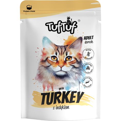Cibo umido per gatti TufTuf, tacchino, bustina da 300 g, carne in scatola