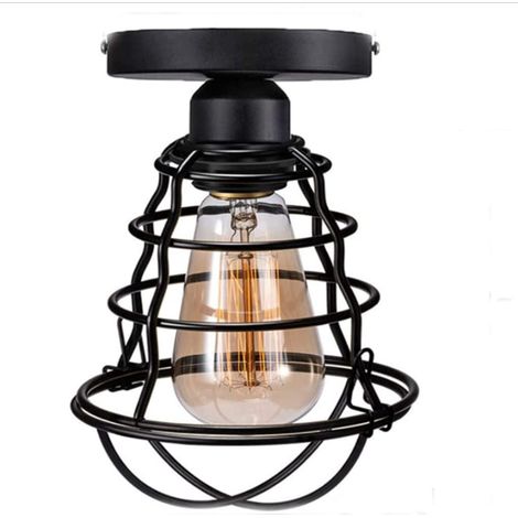 Ancien Plafonnier Rétro métal conception Industriel Lumière rétro 1-flamme le noir Plafonnier Ø15x19cm couloir balcon salle de bains chambre cuisine salon Éclairage zénithal E27 (1/5)