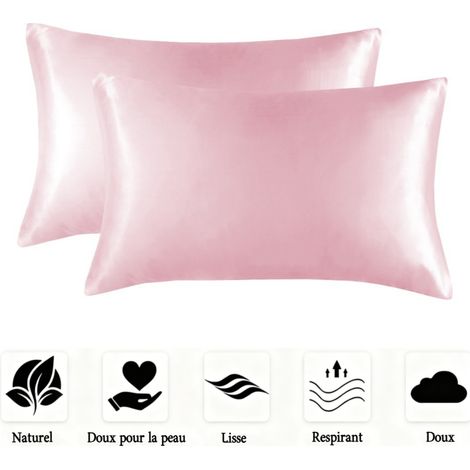 Lot de 2 taies d'oreiller en satin doux, lisses et infroissables pour homme et femme,Standard (20x26 Inch) (1/5)