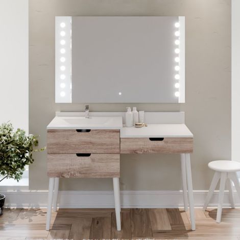 Meuble vasque avec coiffeuse 120 cm ALYA + Miroir led Starled (1/5)