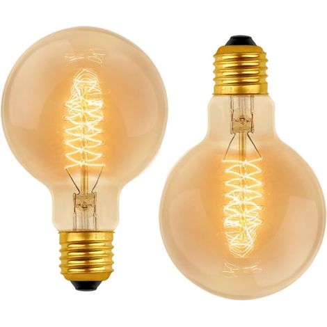 Lampadina a globo vintage G80 E27 dimmerabile 60W bianco caldo 2700K, 600lm, lampadine decorative a incandescenza retrò E27, lampada a filamento di tungsteno a spirale, confezione da 2