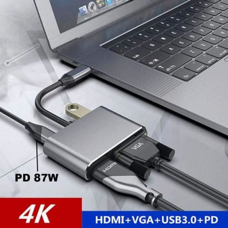 Hub USB C - 4 En 1 HDMI 4K VGA USB 3.0 - Pour Ordinateur Portable - 1 Pièce (1/4)