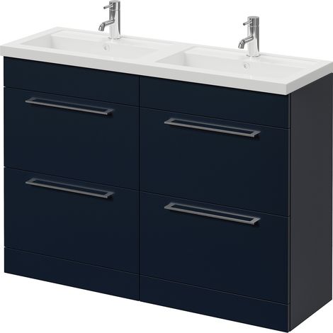 Napoli 390 Deep Blue 1200mm 4 Drawer Vanity Unit with Double Lucia Basins - 1200mm - Chrome 320mm Handle