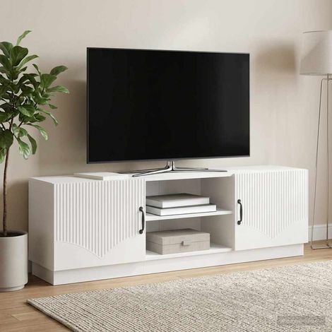 Meuble TV Blanc brillant 150 x 31 x 47 cm Bois d'ingénierie vidaXL (1/5)