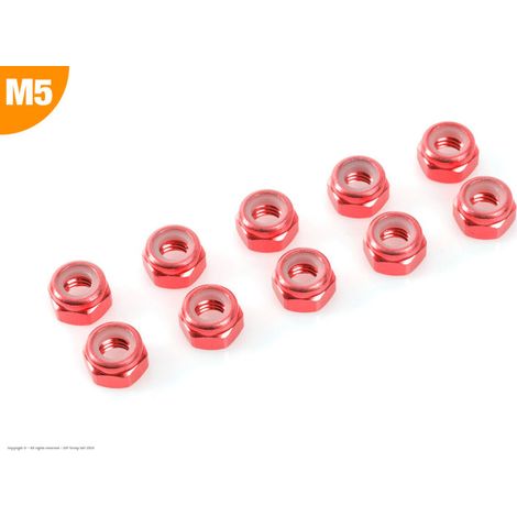 Revtec - Aluminium Nylstop Nut - M5 - Red - 10 pcs