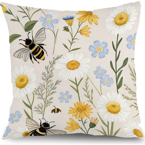 Housse de coussin fleurs printemps été, feuilles vertes pour canapé,45×45cm (1/5)