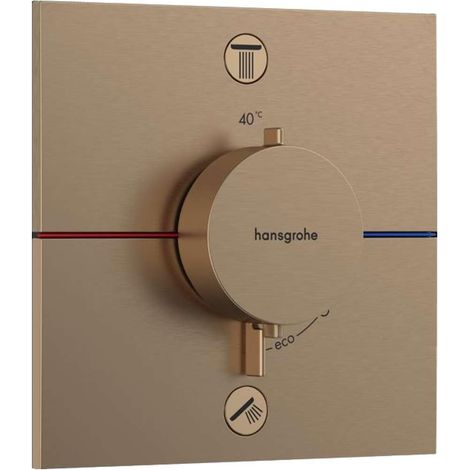 Mitigeur thermostatique, Robinet encastré avec arrêt de sécurité à 40°C, Thermostat carré, 2 sorties, Bronze brossé (1/3)