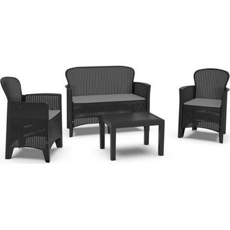TrAdE Shop Traesio - Set Salotto Giardino Divano 2 Poltrone Tavolino Cuscini Effetto Rattan Antracite 156043 - (1/5)