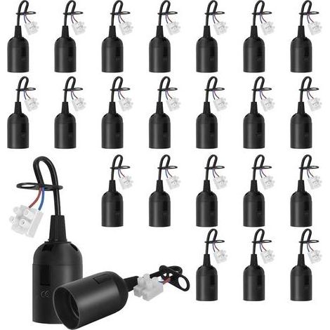 24 pièces Douilles E27 avec câble, Douilles de chantier rénovation, Supports d’ampoule E27 remplacement avec câble pour ampoules LED, halogènes et incandescentes, Noir