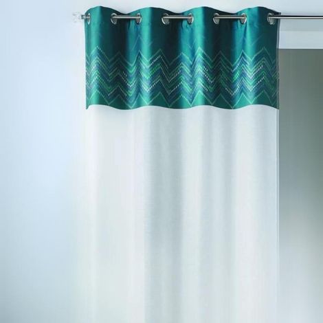 Voilage en jacquard avec parement à chevrons Bleu Pétrole 140x240 cm