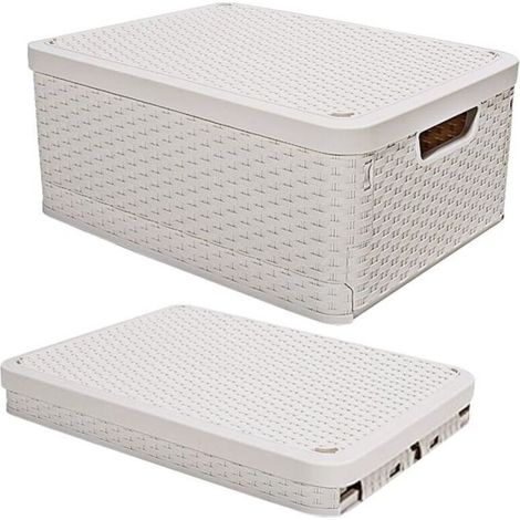 Pliable Bote de Rangement avec Couvercle,43.8x33x24.5cm Boite de Rangement Plastique Caisse de Rangement avec Poignée,Empilables Tissé Panier de Rangement Pour Vêtements,Jouets,Livre (1/5)