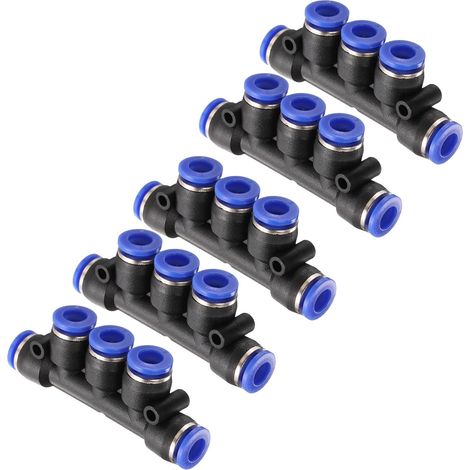 5pcs Raccord de Manifold Union Inline 12mm(15/32") OD 5 Voies Raccords Pneumatiques en Plastique à Encliquetage Rapide Connecteurs à Libération Rapide (1/5)