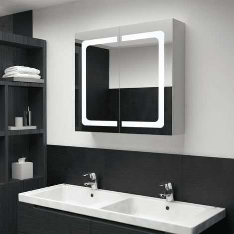 Armoire de salle de bain à miroir LED Armoire de rangement Placard de Rangement Toilettes 80x12,2x68 cm RTJEX972932 (1/5)