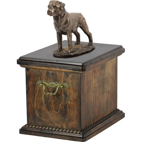 Urne funéraire pour Rottweiler, ornée d'une statuette, élégante et de style classique, signée Art-Dog. (1/5)
