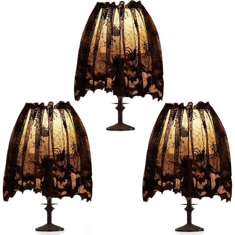 Ensemble de 3 abat-jour décoratifs pour Halloween, avec ruban de dentelle noire et motif toile d'araignée, idéal pour une décoration intérieure festive. Grand abat-jour de 50 x 150 cm. (1/3)