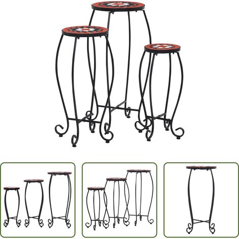 Table de jardin - Tables mosaïque 3 pcs Terre cuite et blanc Céramique (1/5)