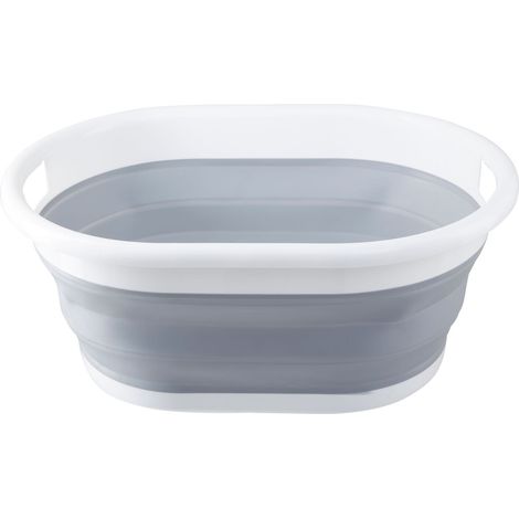Premier Housewares Collapsible Grey White Laundry Basket Multipurpose And Portable Made from Sturdy PP And Eco-friendly Rubber 39 x 24 x 54 (1/5)