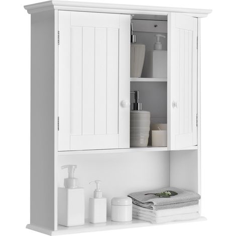 COSTWAY Bathroom Wall Cabinet Wooden Storage Cupboard with Double Door & Adjustable Shelf (1/5)