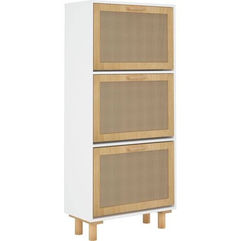 Scarpiera mobile contenitore per scarpe mobile per ingresso/corridoio/soggiorno 52 x 25 x 115 cm legno ingegnerizzato/rattan bianco 020021463