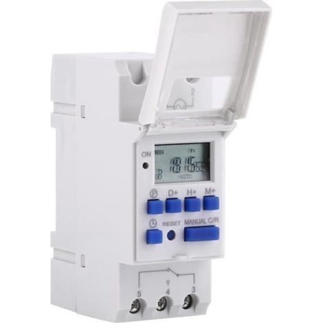 Programmateur Hebdomadaire - Affichage LCD - AC 220V - Montage Rail DIN - 16 Programmes ON/OFF - 1 Pièce (1/2)