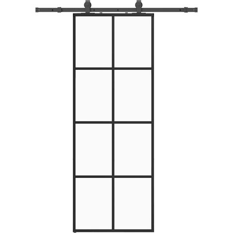 Porte coulissante kit de quincaillerie noir 76x205 cm verre ESG