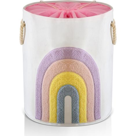 Panier à linge pour enfants, rose, 58 L, en toile, avec fermeture à cordon, panier extra large, pour vêtements de bébé, panier pour enfants et jouets (arc-en-ciel) (1/5)